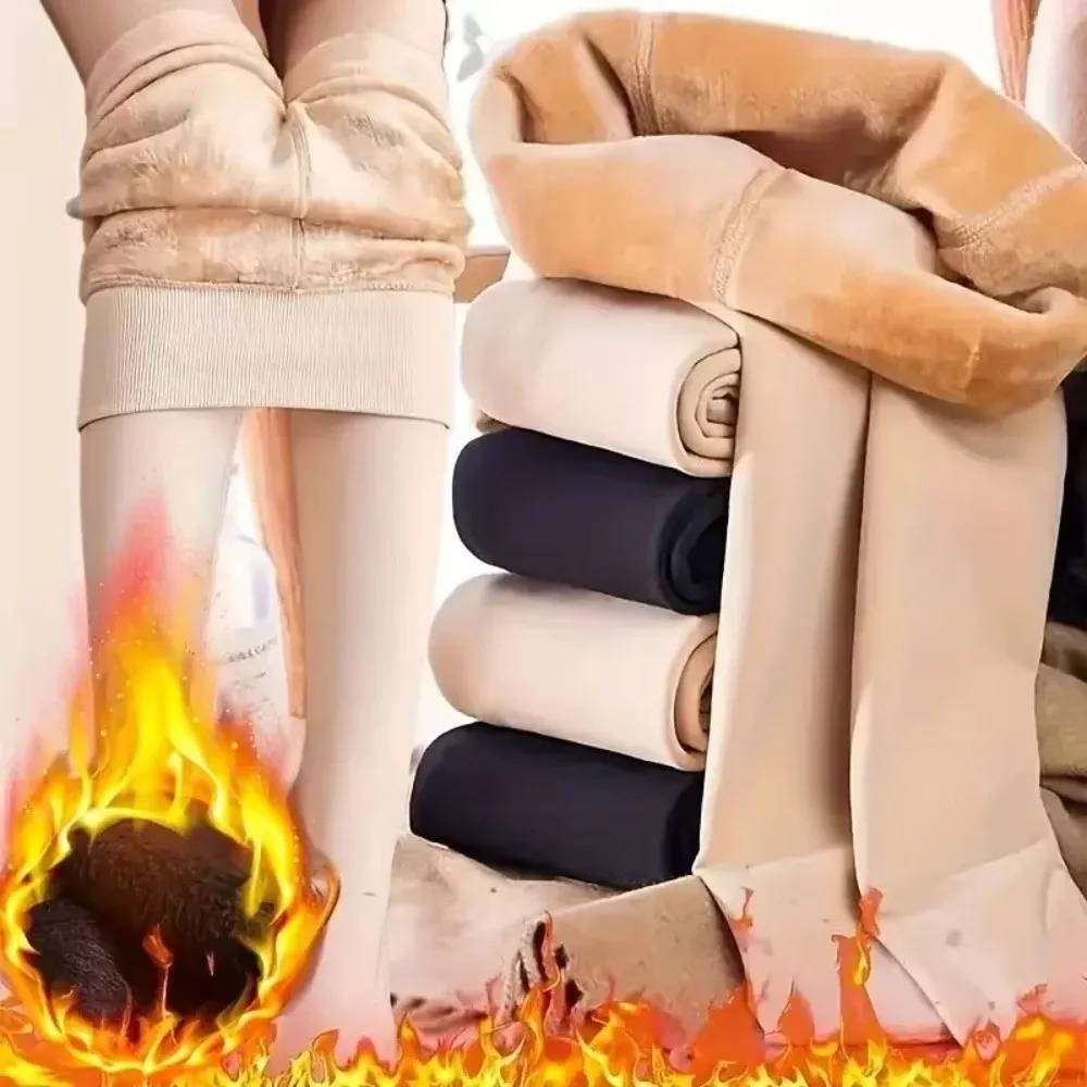 Elastic Fleece Lined Leggings Solid Color Thickened Winter Velvet Leggings High Waist Keep Warm Thermal Leggings Autumn Winter