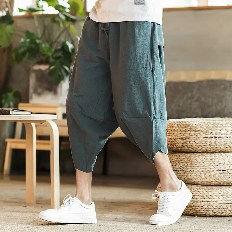 

Мужские шаровары в стиле Харадзюку, мужские летние хлопковые льняные брюки для бега, мужские винтажные спортивные штаны в китайском стиле, модные