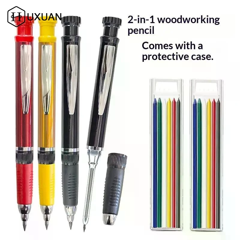 【W】2.8mm 2-in-1 Woodworking Mechanical Pencil With Lead And Built-in Sharpener For Deep Hole Carpenter Marking Pencils Tool