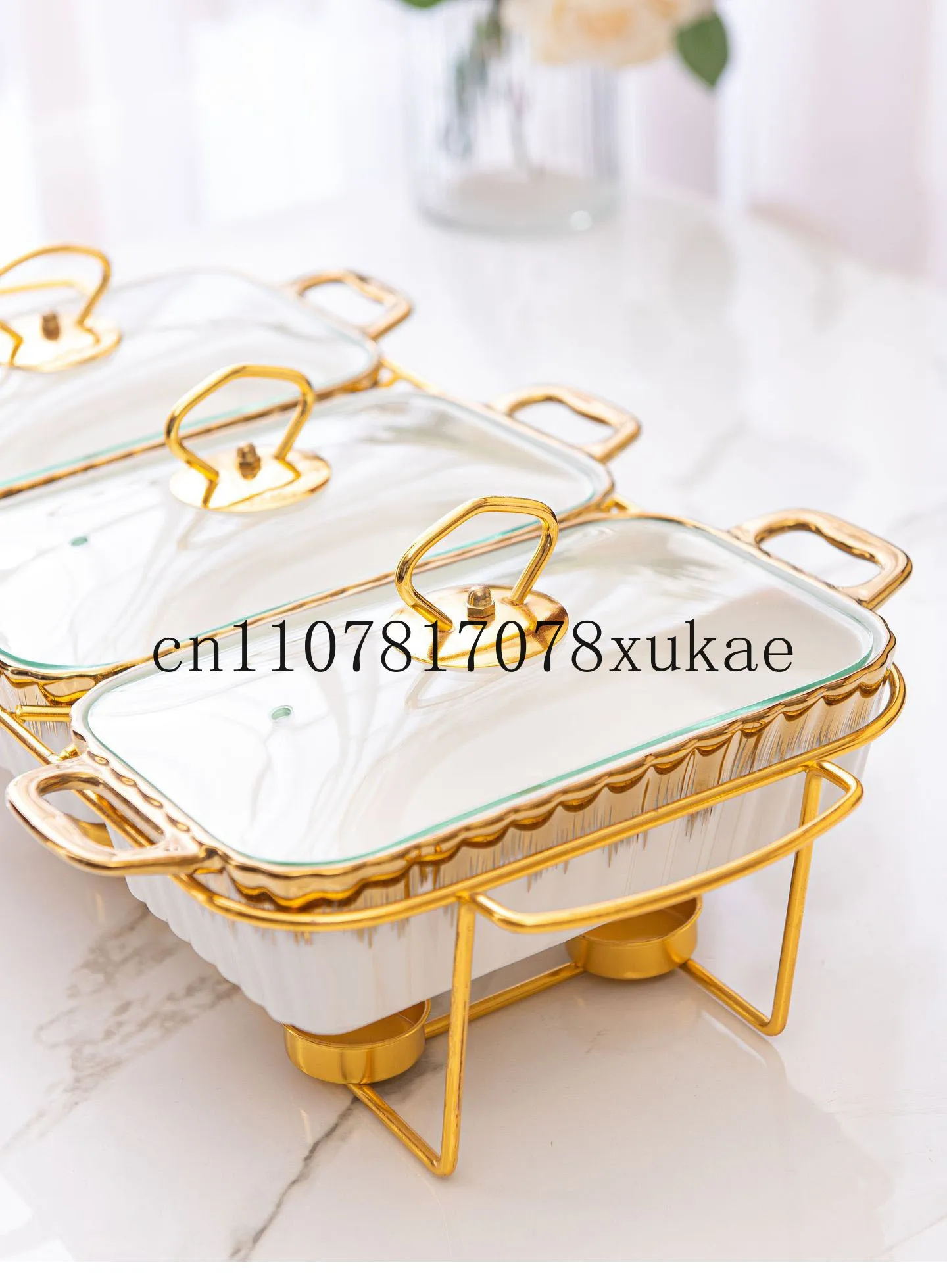 

Three-compartment binaural ceramic baking tray cutlery heating dry stockpot 3pcs/set bake ware