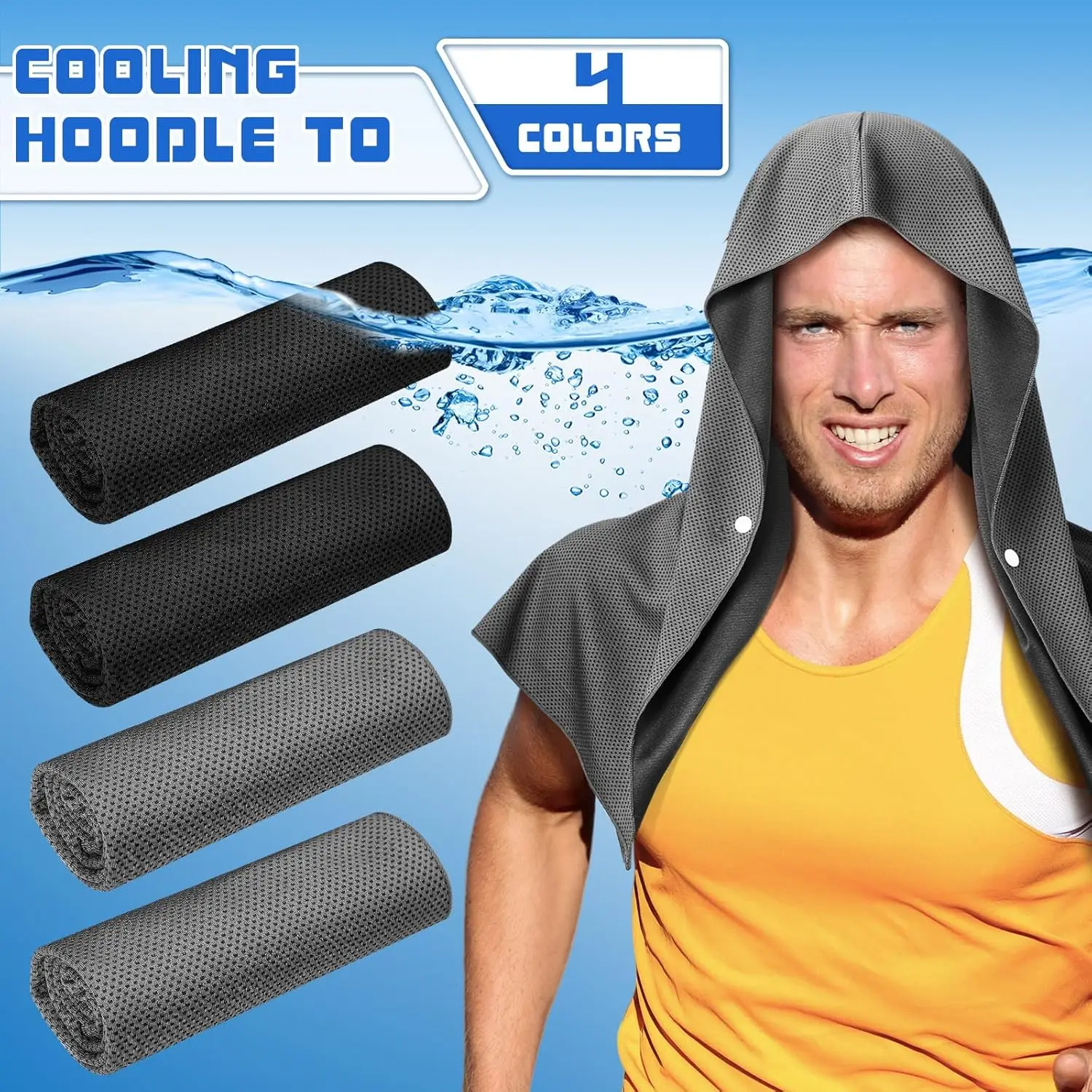 مناشف بقلنسوة للتبريد للرجال، مناشف تبريد للرقبة والوجه، لفافة رأس تبريد للتمرين الرياضي والتخييم (رمادي) منشفة رائعة