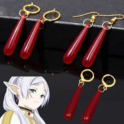 Anime Frieren Beyond Journey's End Frieren Cosplay Earrings Red Drop Earrings Ear Clips Mage Party Costume Props for Women Girls