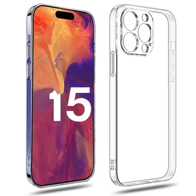 

Прозрачный чехол для телефона iPhone 15 Pro Max, силиконовый чехол для iPhone 15 Plus, Ультратонкий чехол для iPhone 15 Pro, задний бампер