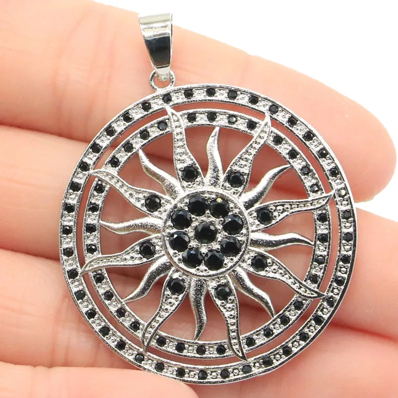 Buy 4 Get 1 Free 46x36mm Fancy Big Size Round Shape Orange Spessartine Garnet Black Sapphire White CZ Silver Pendant