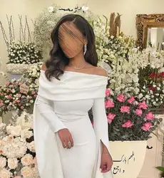 White Mermaid Dress Woman Long Sleeves Evening Dresses Off Shoulder Party Dress Gala Saudi Arabia Formal Dresses Customized