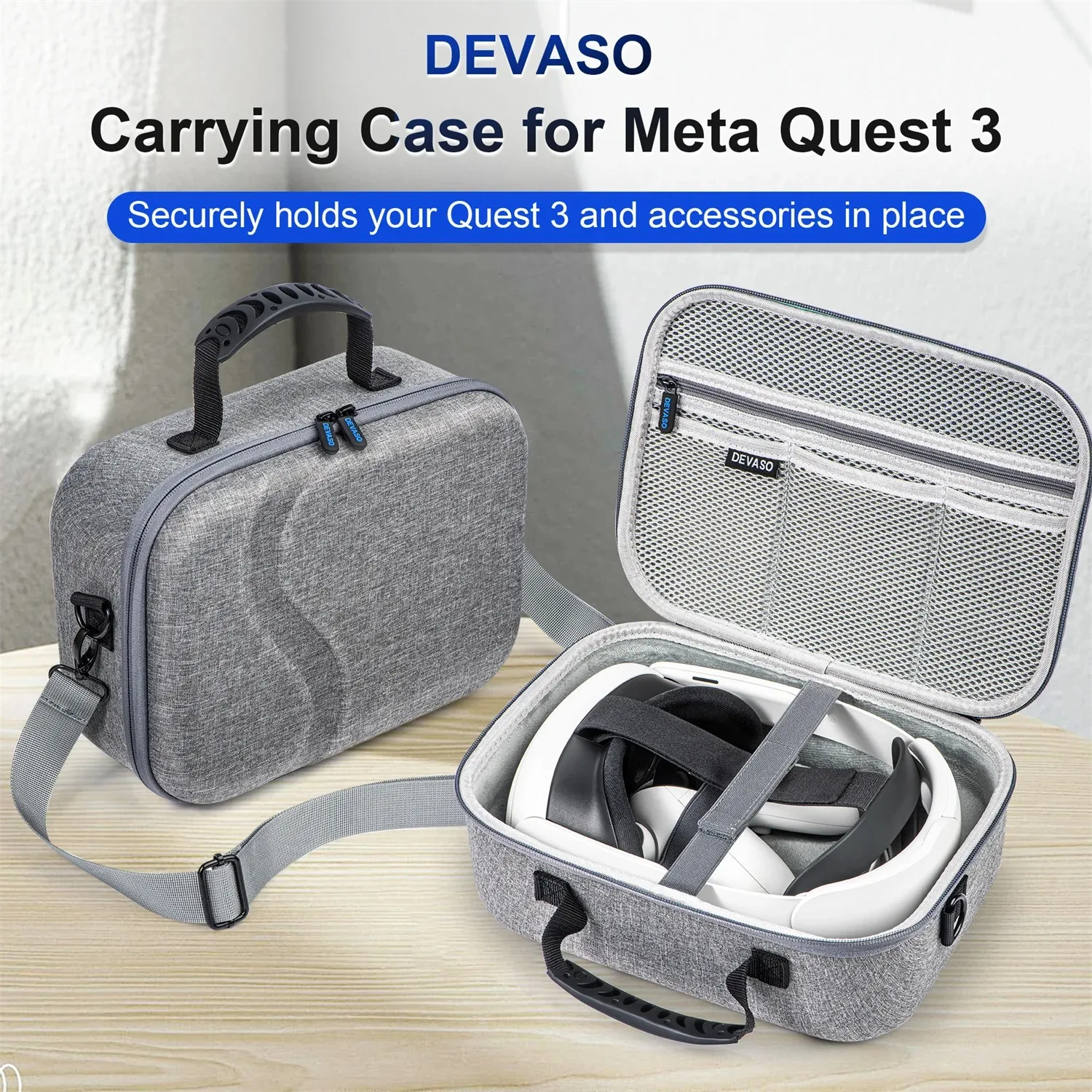 DEVASO For Meta Quest 3 Storage Case VR Glasses Accessories Travel Carrying Case Portable Handheld Storage Bag VR Accessories