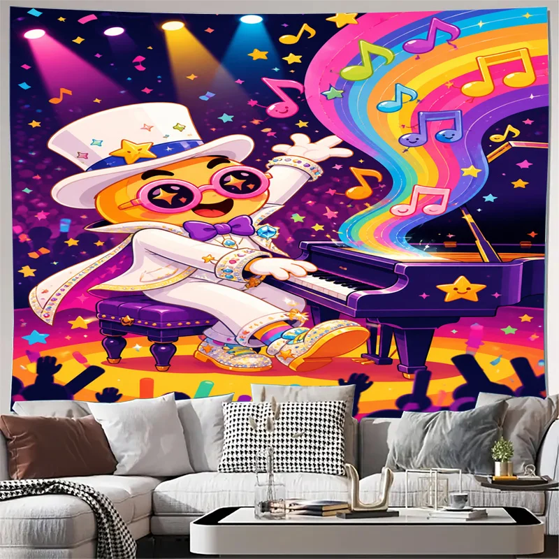 Vibrant Pop Art Music Tapestry Wall Hanging Jazz Piano Concert Superstar Decor Bohemian Style Living Room Bedroom Banner