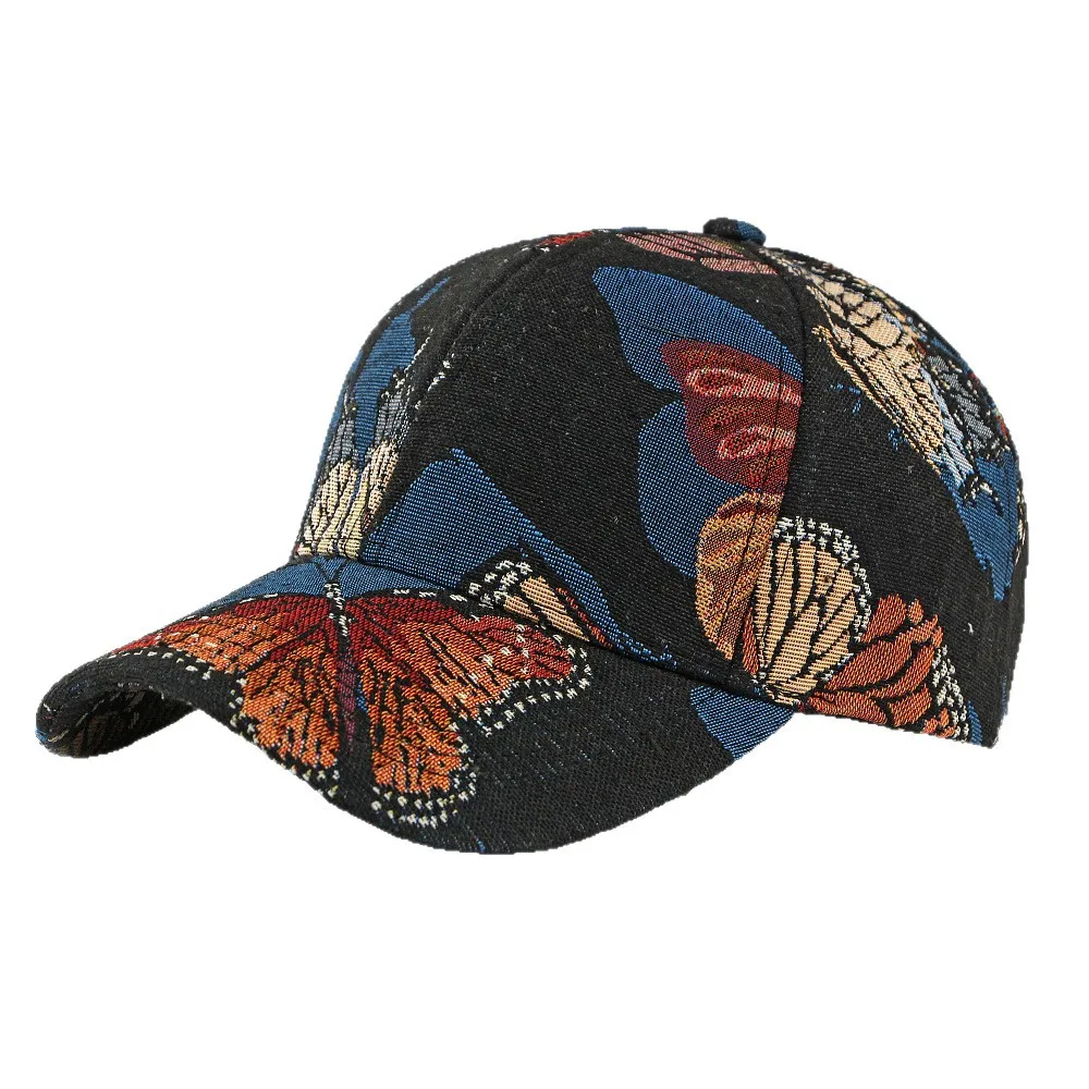 Ethnic Style Personalized Embroidered Butterfly Hat Women's Baseball Cap Hard Top Casual Versatile Peaked Cap Sun Protection Hat