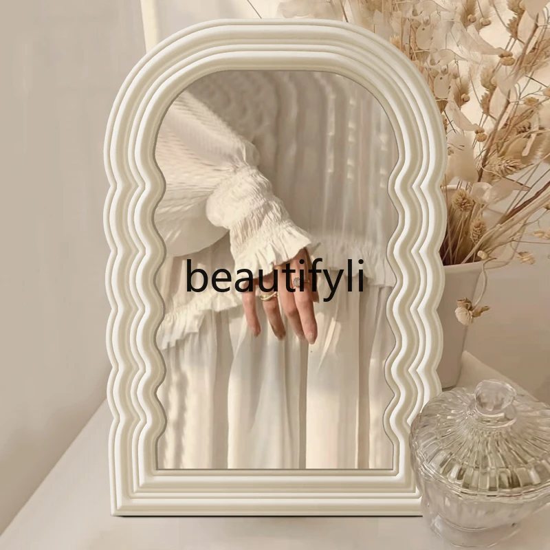 

French Style Dressing Table Desktop Makeup Wall-Mounted Bedroom Dressing Wave Decorative Mirror