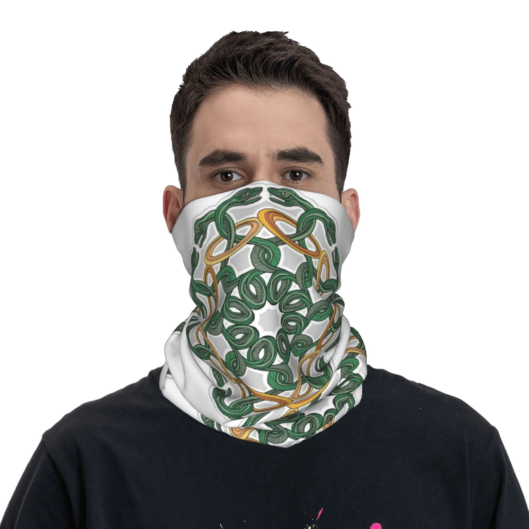 Double Headed Serpent green snake mandala Bandana Neck Cover Printed Wrap Scarf Warm Headband Outdoor Sports Unisex Adult