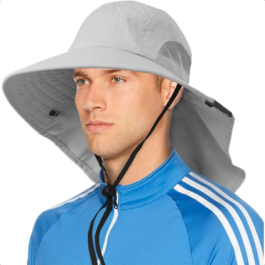 

Wide Brim Sun Hat with Neck Flap UPF50+ Hiking Safari Fishing Hat for Men Women Sun Protection Beach Hat