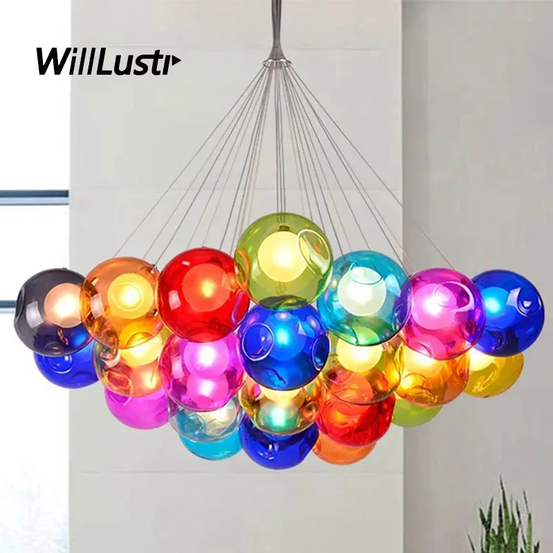 

Colorful Bubble Pendant Lamp Mouth Blown Glass Suspension Light Hotel Shop Kids Nursery Multi Colors Hanging Ceiling Chandelier