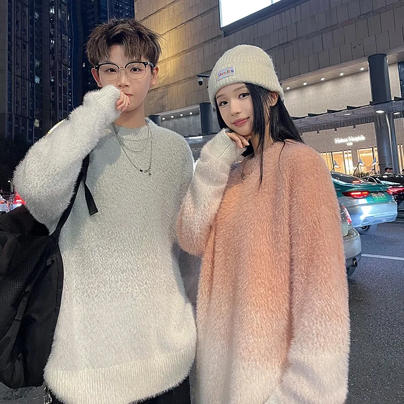 Suéter de Color Deadado con Cuello Redondo, Sin Capucha, Suave, Imitación Visón, Juvenil, Informal, de Manga Larga, Tejido,...