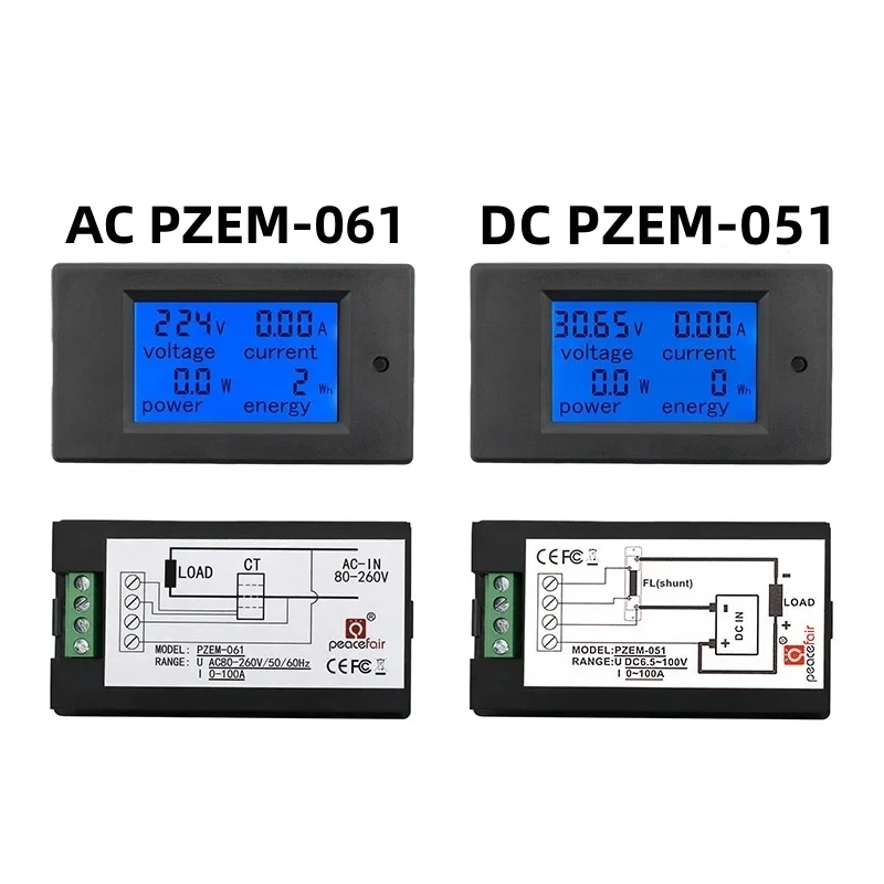 20A 100A AC 80-260V DC 6.5-100V Cyfrowy wyświetlacz LED Woltomierz Amperomierz Watomierz Miernik energii 12V 24V 110V 220V Tester napięcia