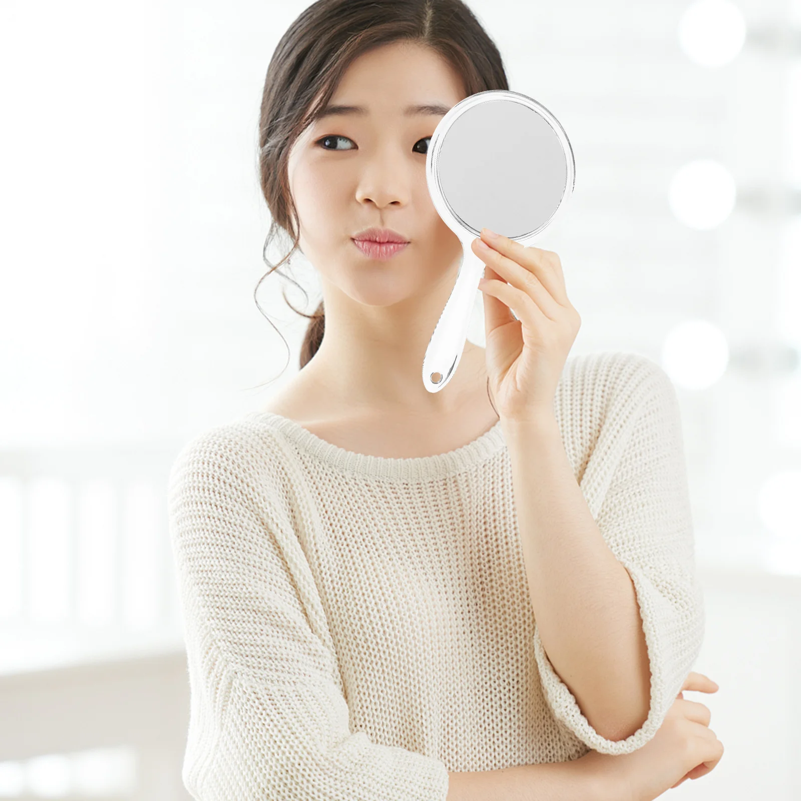 2 個のバニティミラー丸型エレガントな手持ち化粧鏡 1X レギュラー 3X 拡大サイド高精細ガラスで細部を明確に表示