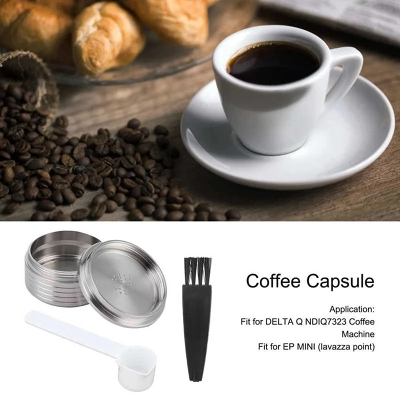 Stainless Steel Reusable Coffee Filter Capsule Cup With Spoon Brush Fit For DELTA Q NDIQ7323 Coffee Machine Accessory