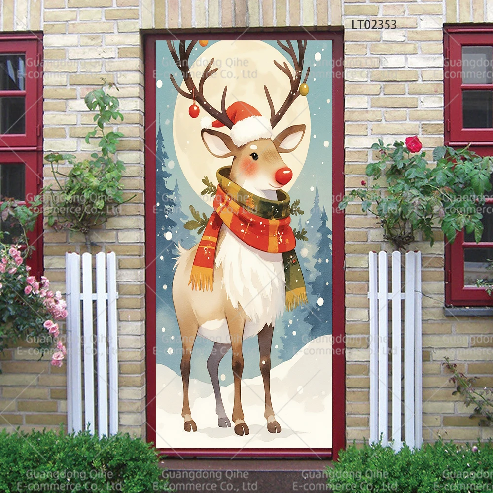 Santa Claus door stickers Cute cartoon holiday posters Waterproof self-adhesive party wallpaper atmosphere door stickers