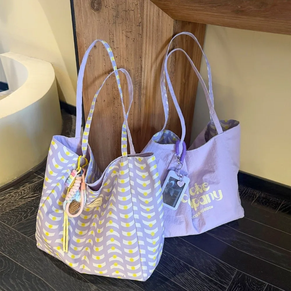 College Style Large Capacity Canvas Bag Casual Commuting Single Shoulder Tote Bag Double-Sided Back Bag Student