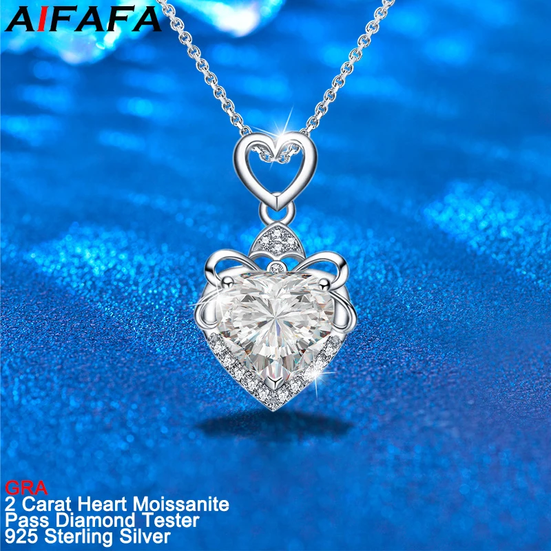 

2 Carat Heart Moissanite Necklace Pendant for Women 100% s925 Silver Moissanita Lab Grown Diamond Neck Chain Fine Jewelry GRA