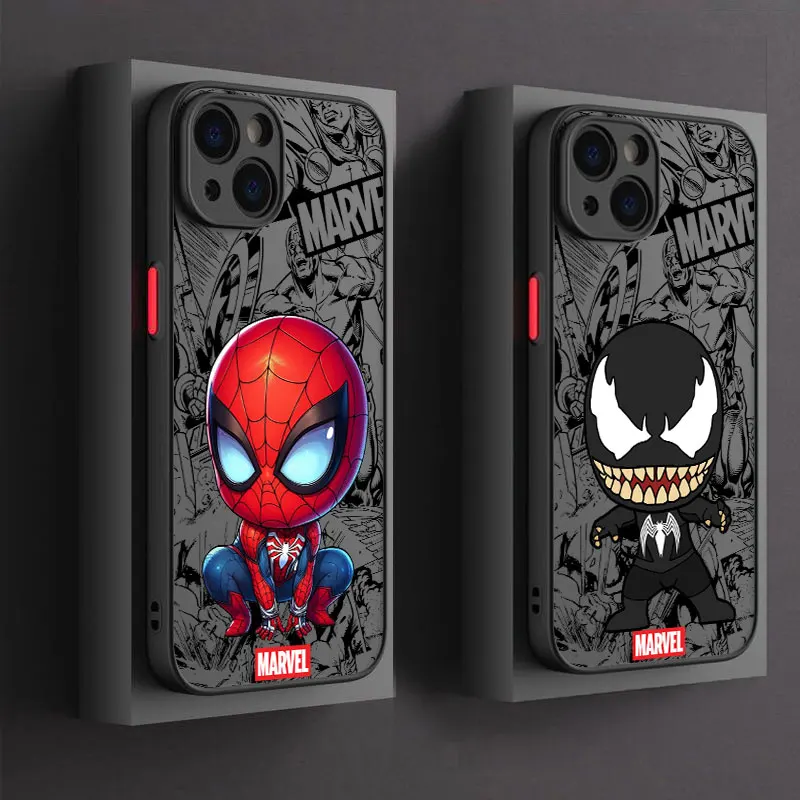 Capa de Celular Marvel Venom Homem-Aranha Desenho Animado para iPhone 17 16 15 Pro Max, Capa para 14 13 12 11 Pro Max 16e 17e Air Mini X 7 8 Plus
