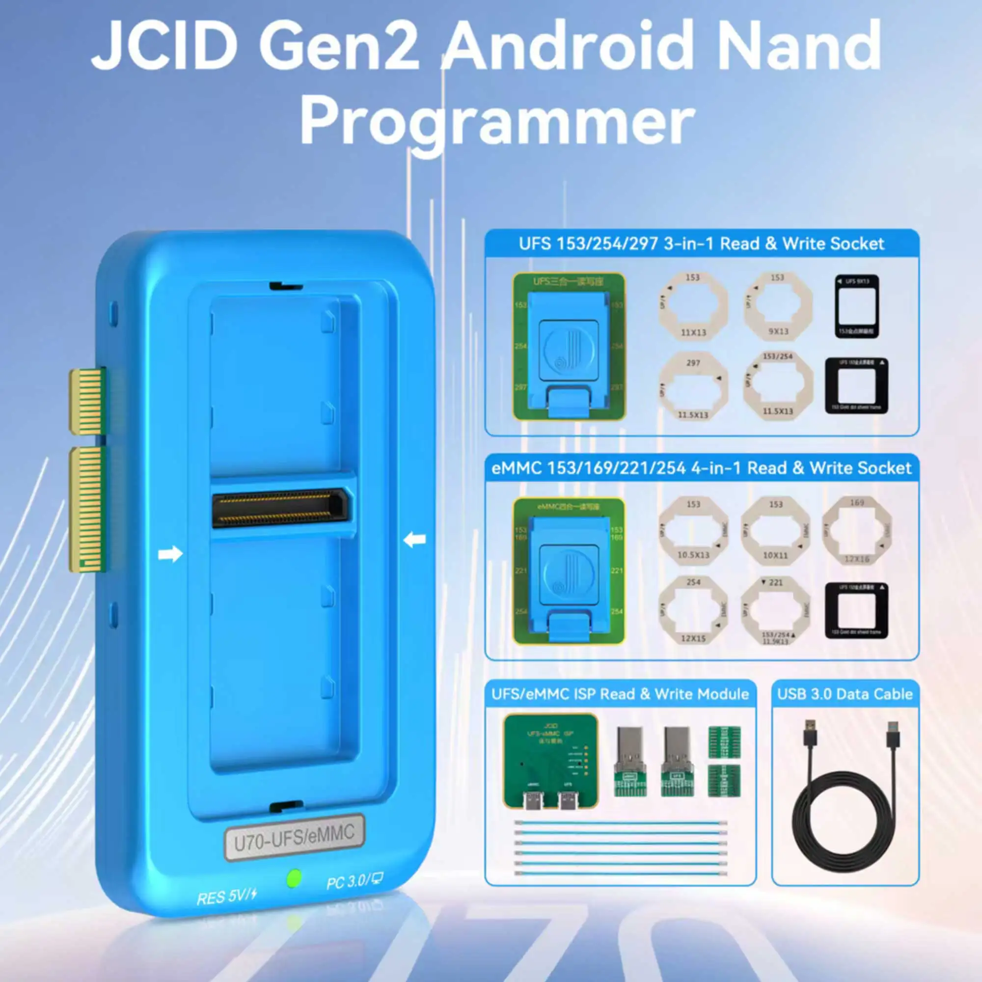 JCID U70 Gen2 for Android Nand Programmer UFS EMMC ISP Read Write High Speed USB 30 Easy Operation Professional Repair Tools