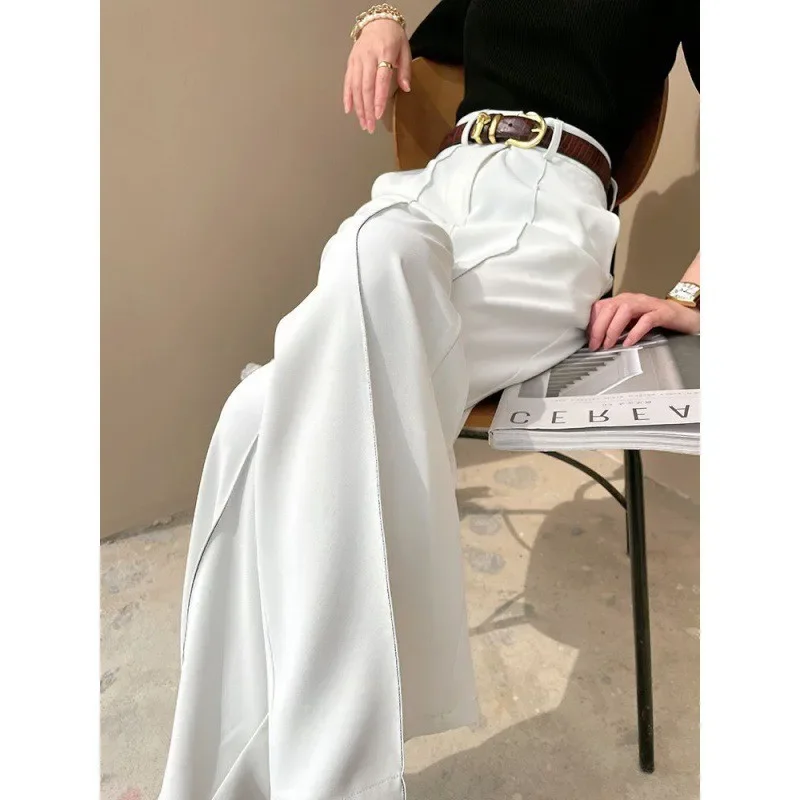 Solid Women's Summer Pants High Waist Loose Wide Leg Pants Korean Fashion Straight Trousers Women High Street Suit Pants Female