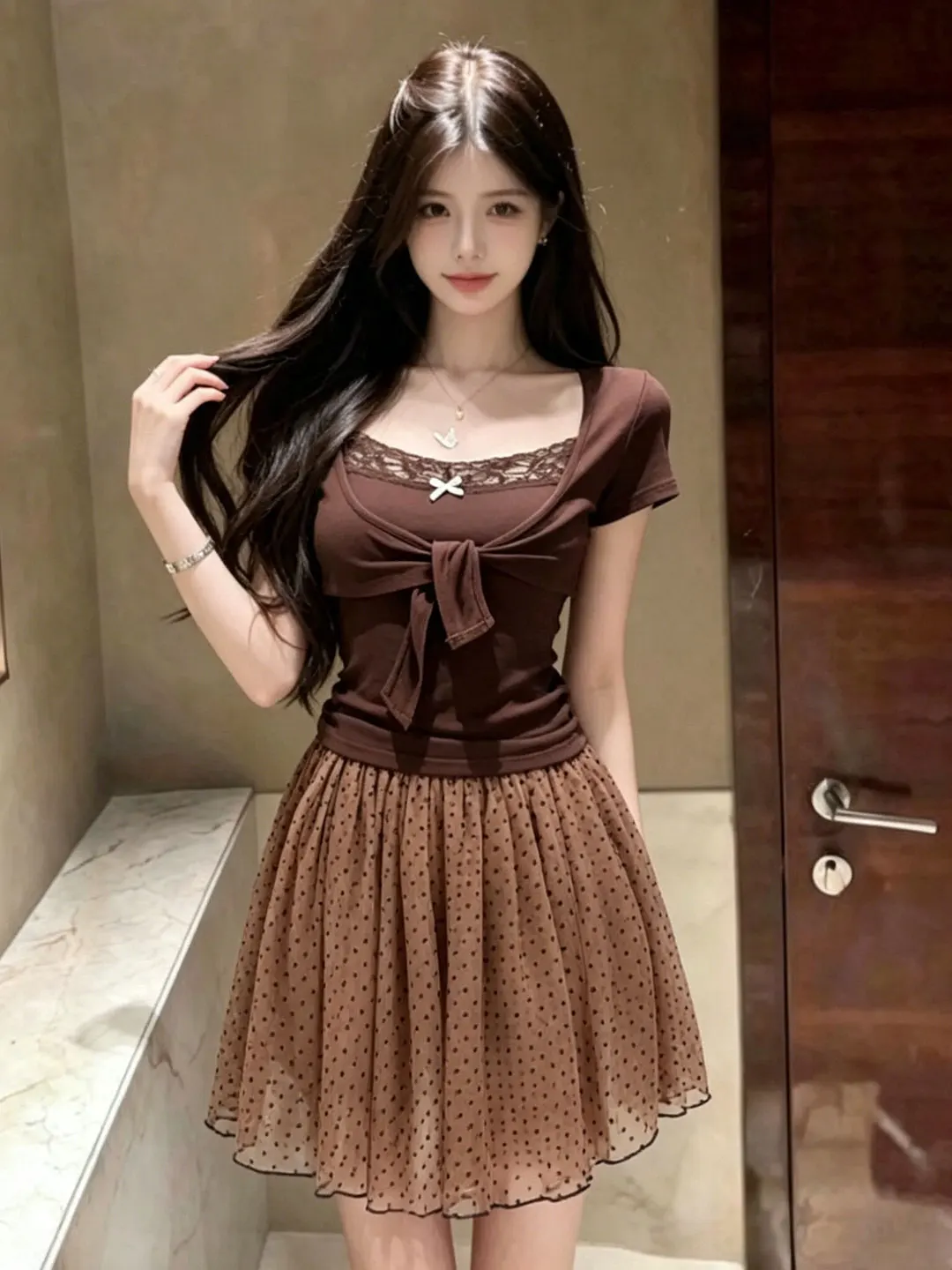 

Retro Unique Beautiful Halter T-Shirt Skirt Set Small Size Summer Fashionable Outfit Complete Set Comfortable Short Sleeve ro...