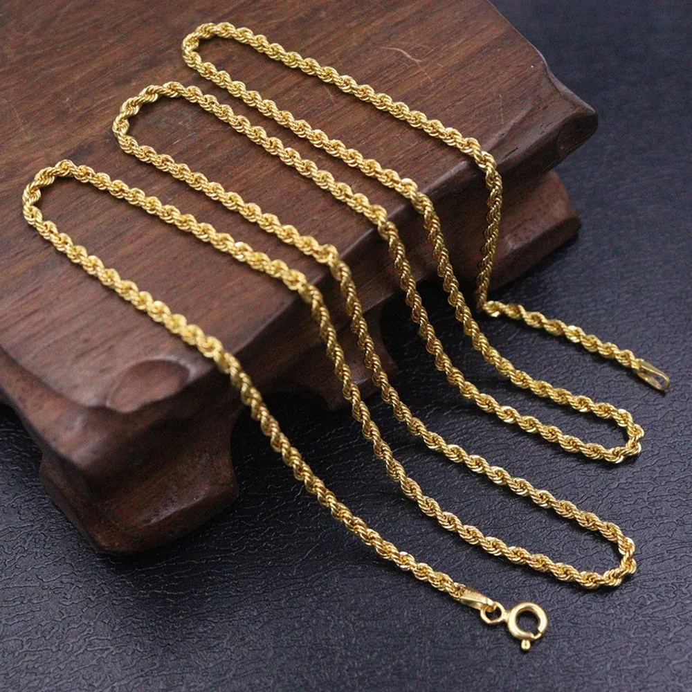 Au750 Real 18K Yellow Gold Twist Rope Chain Women Men Necklace 2mmW 3.3-3.5g