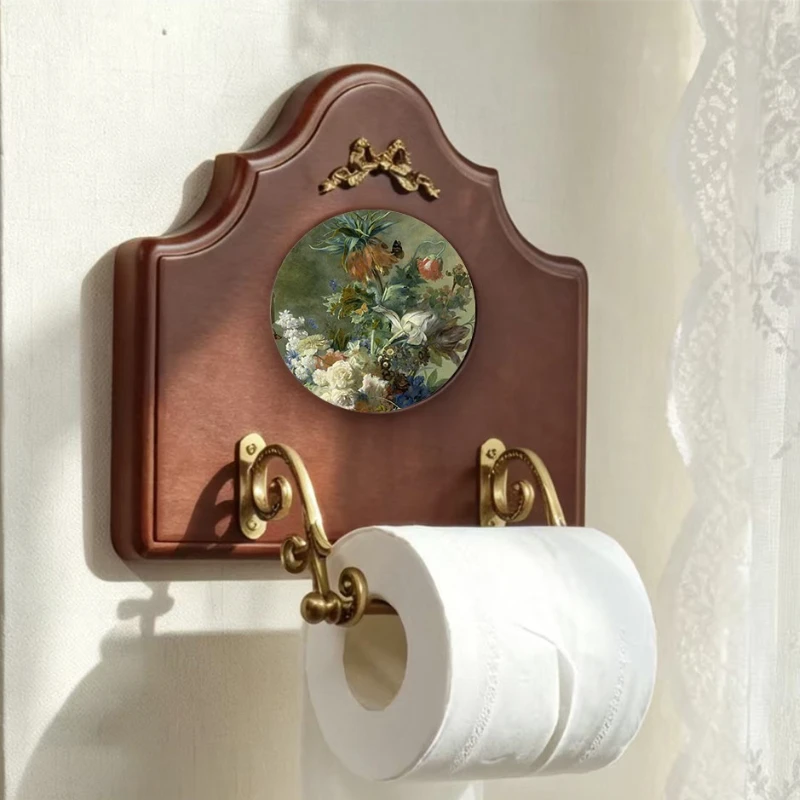 Solid‑Wood Brass Living Room Paper Holder Mid‑Century Bathroom Wall Decor Unique Home Decorative Rack Tissue Display Accessory