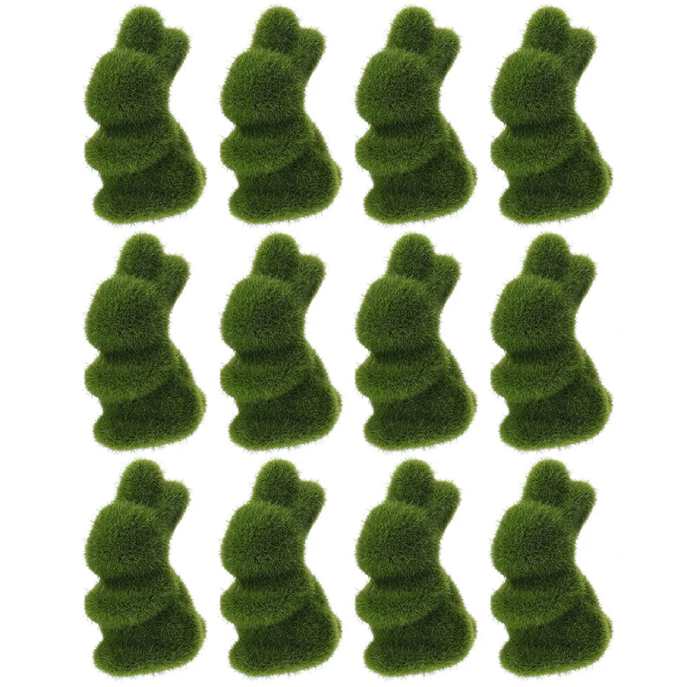 12 Pcs Easter Simulation Bunny Rabbit Shape Decor Foam Artificial Moss Green Adorable Decorative Desktop Stone Easter Decor