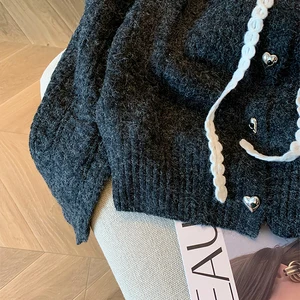 Francês peter pan colarinho cardigans de luxo rendas até fino chique feminino nova malhas 2023 outono inverno streetwear moda japonesa 10 principais vendas sueter gola peter pan - №3