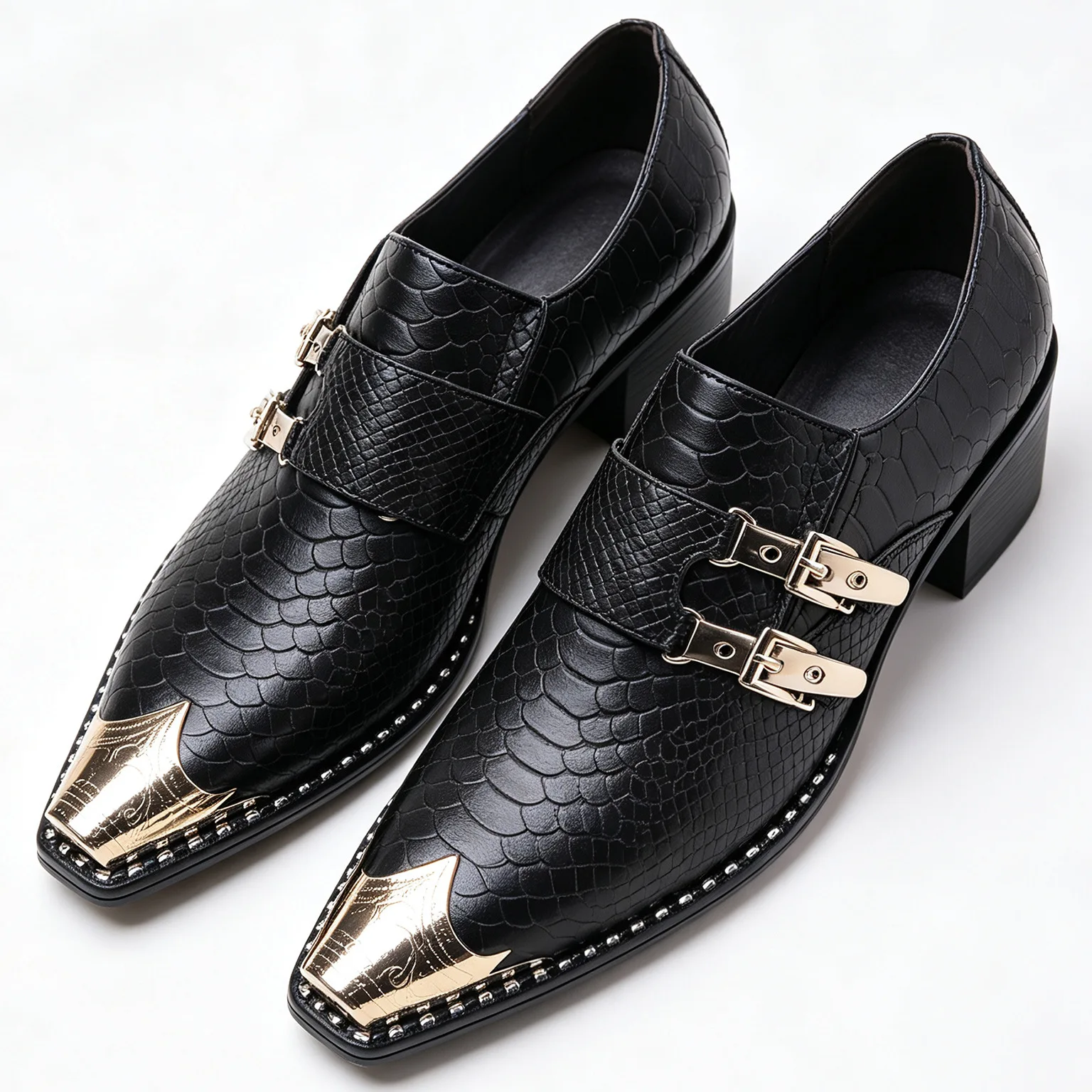 Metal Toe Men's Business Leather Dress Shoes Fashion Formal Shoes for Men Office Loafers Buckle Strap Man Wedding Party Shoes
