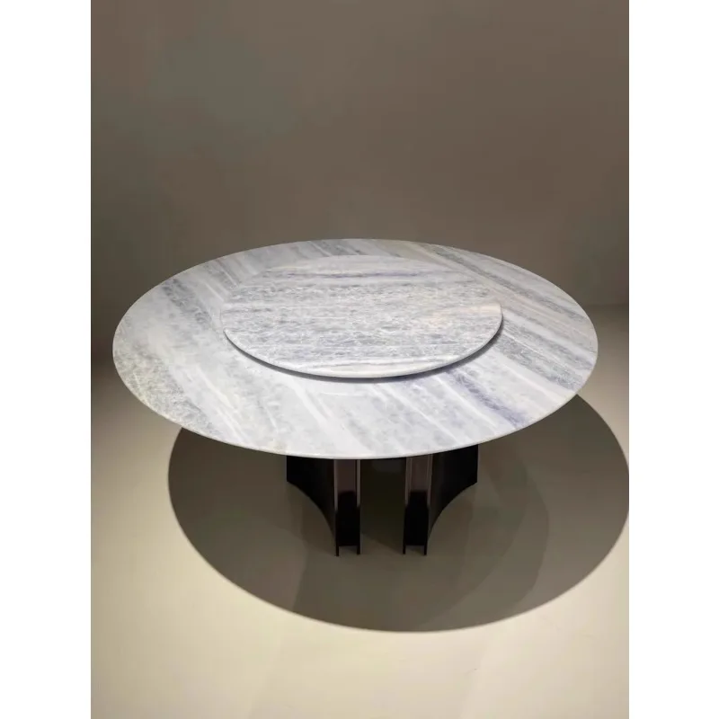 Blue crystal luxury stone dining table and chair combination natural marble round table household modern light luxury high-end d