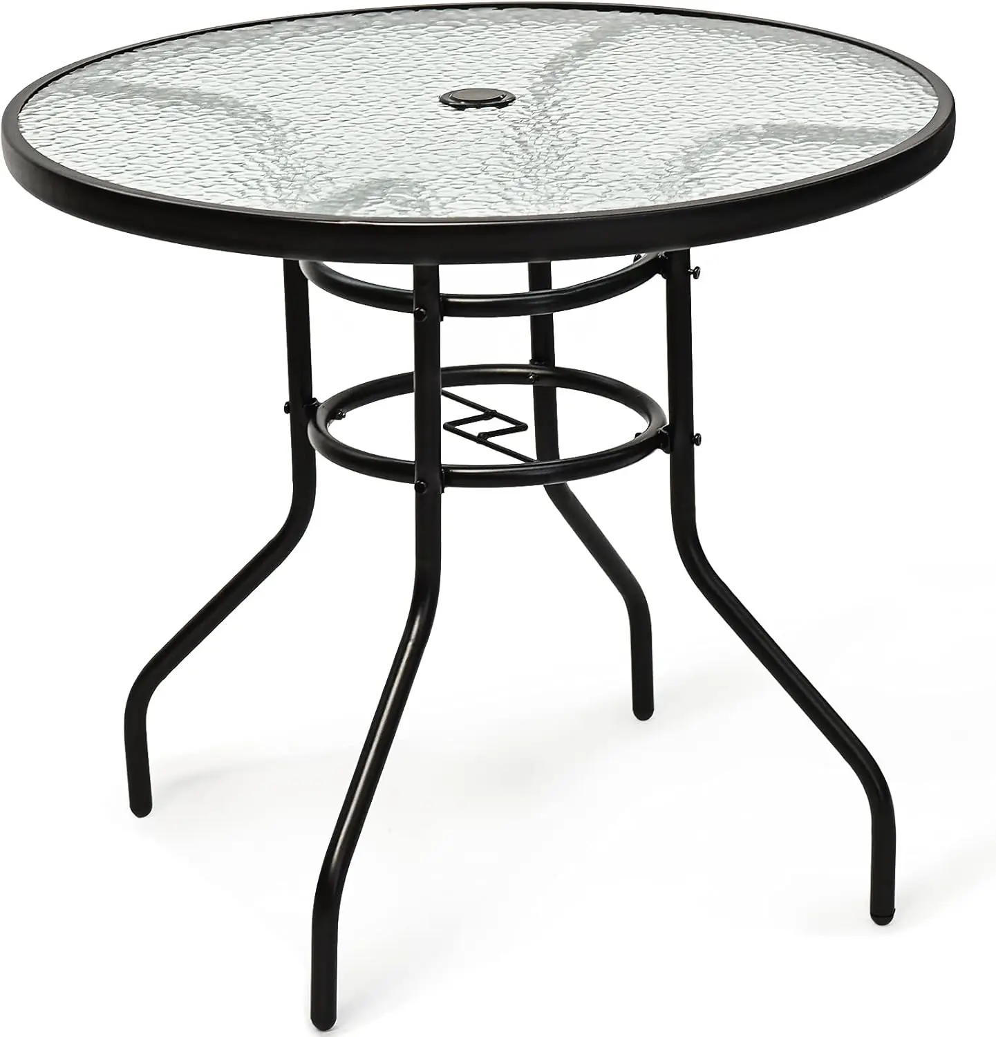 

Outdoor Bistro Table w/Tempered Glass Top & Sturdy Metal Frame, Round Patio Dining Table Coffee Table for Garden, Balcony