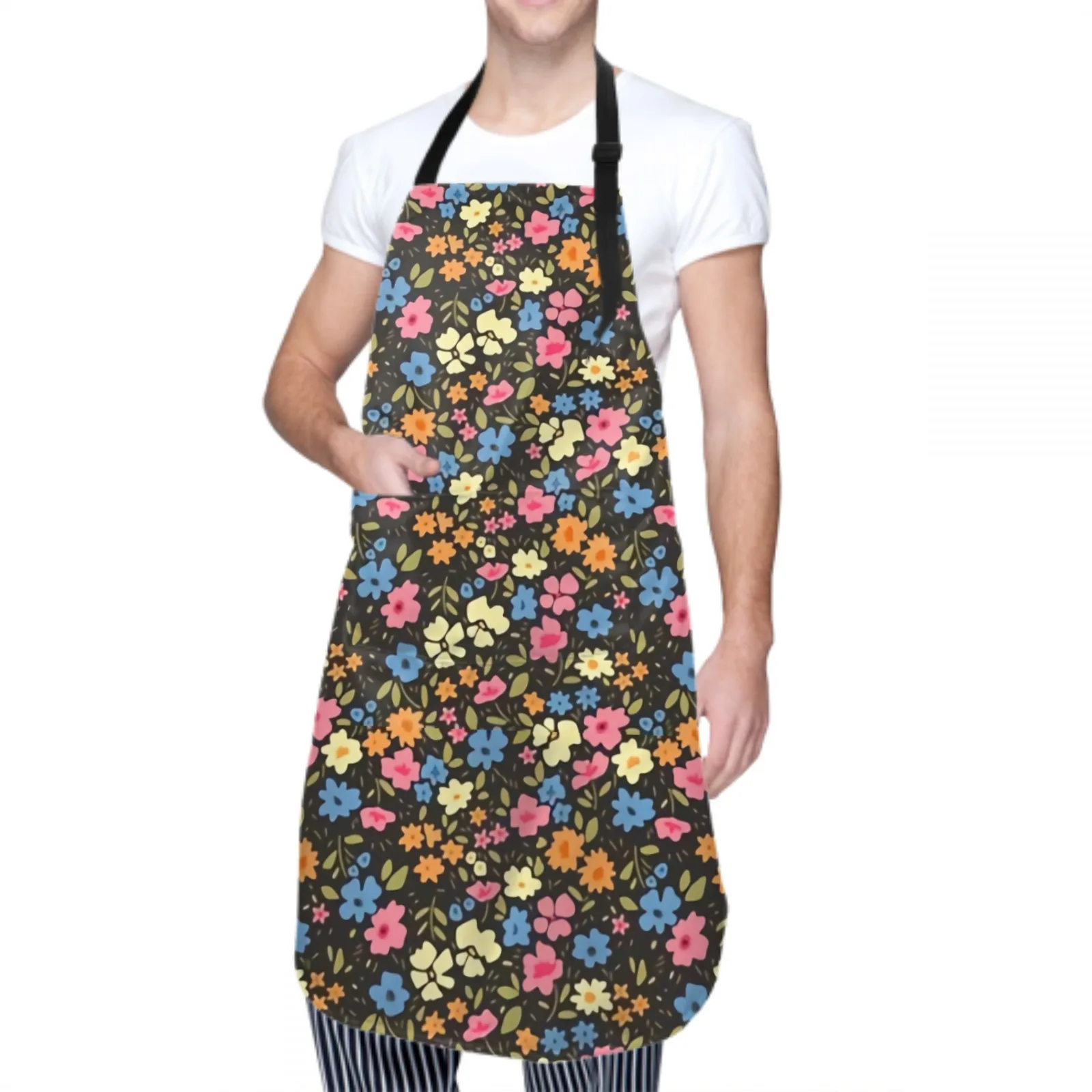 Floral Waterproof Apron with 2 Pockets Kitchen Chef Apron Cute Daisy Apron for Hair Brushing Cooking Baking Painting Gardening