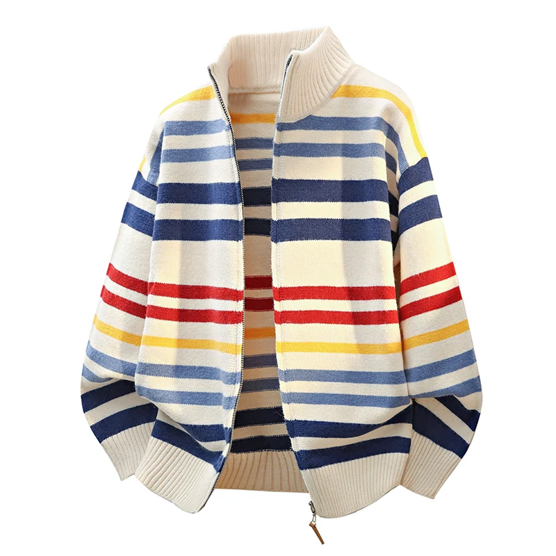 

Мужской вязаный кардиган в полоску, новинка весна-осень, модный американский свитер в стиле High Street, премиум-качество