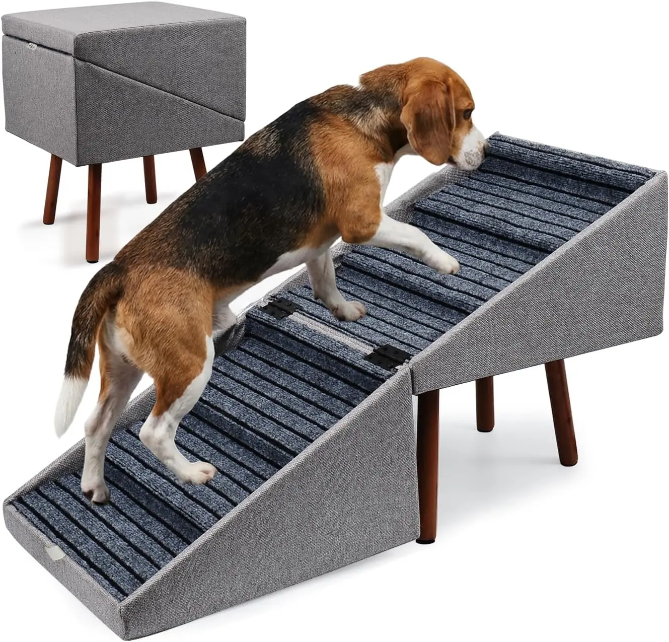 21.6" 2-in-1 Dog Stairs for Bed & Couch, Foldable Ottoman with 6 Steps, Joint Relief for Small & Large Dogs, Gray