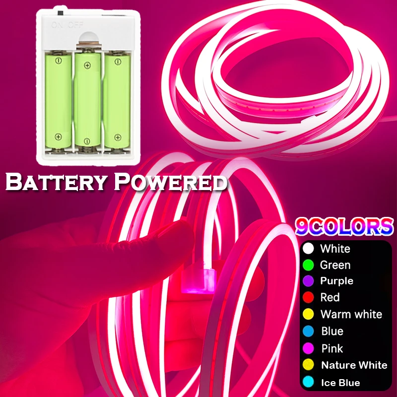 Battery Powered Flexible Neon LED Strip with Battery Box DIY Decor Light for Home Bedroom Party Festival