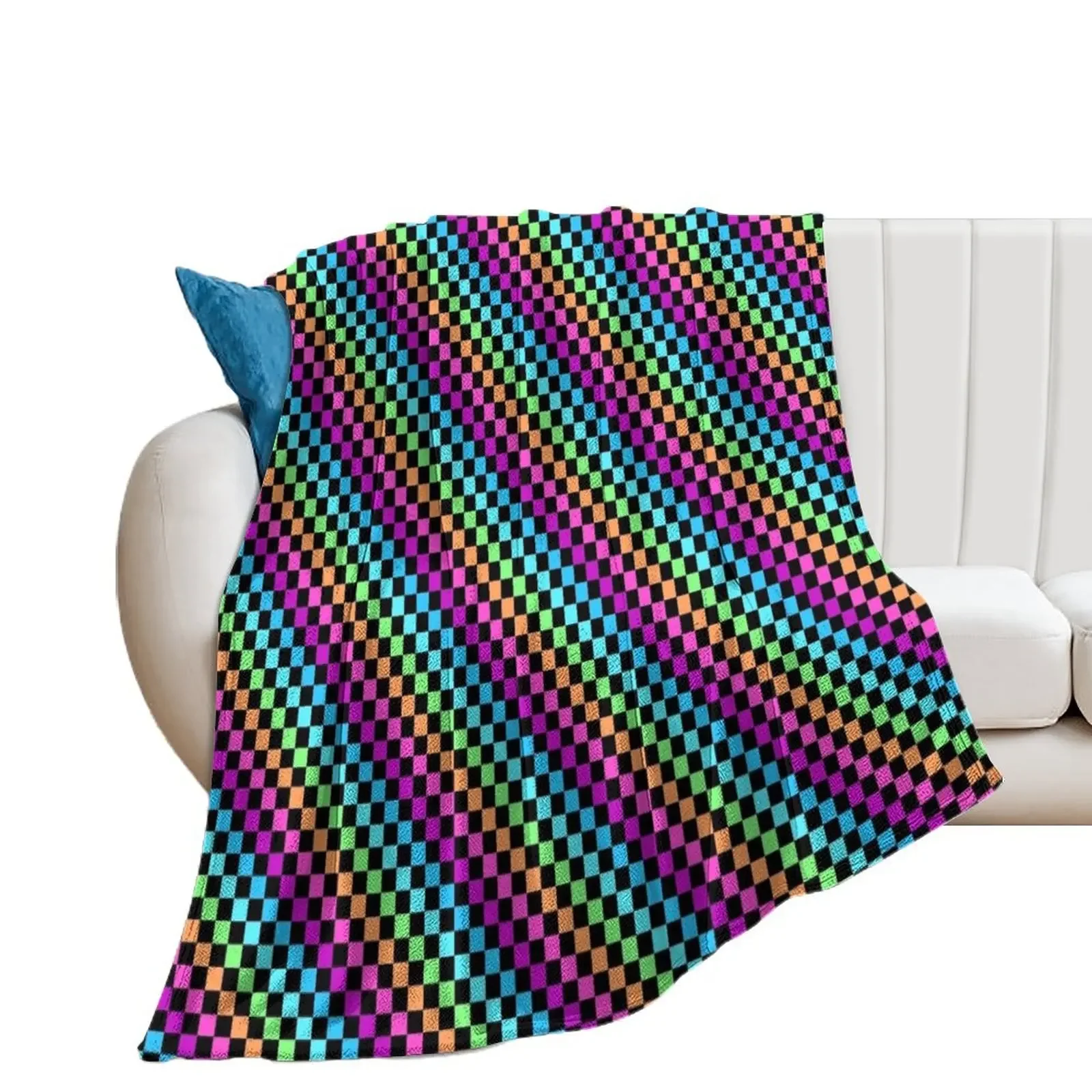 

Rainbow Checkered Pattern Throw Blanket Thin For Sofa Thin Travel Blankets