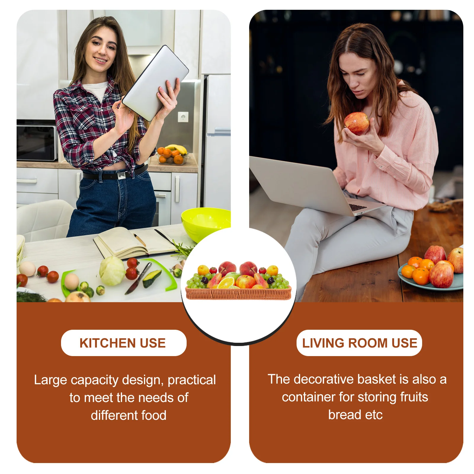 

1Pcs Portable Woven Storage Basket Creative Tray Multipurpose Fruit Tray Snack Storage Bread Holder for Home Kitchen Dining