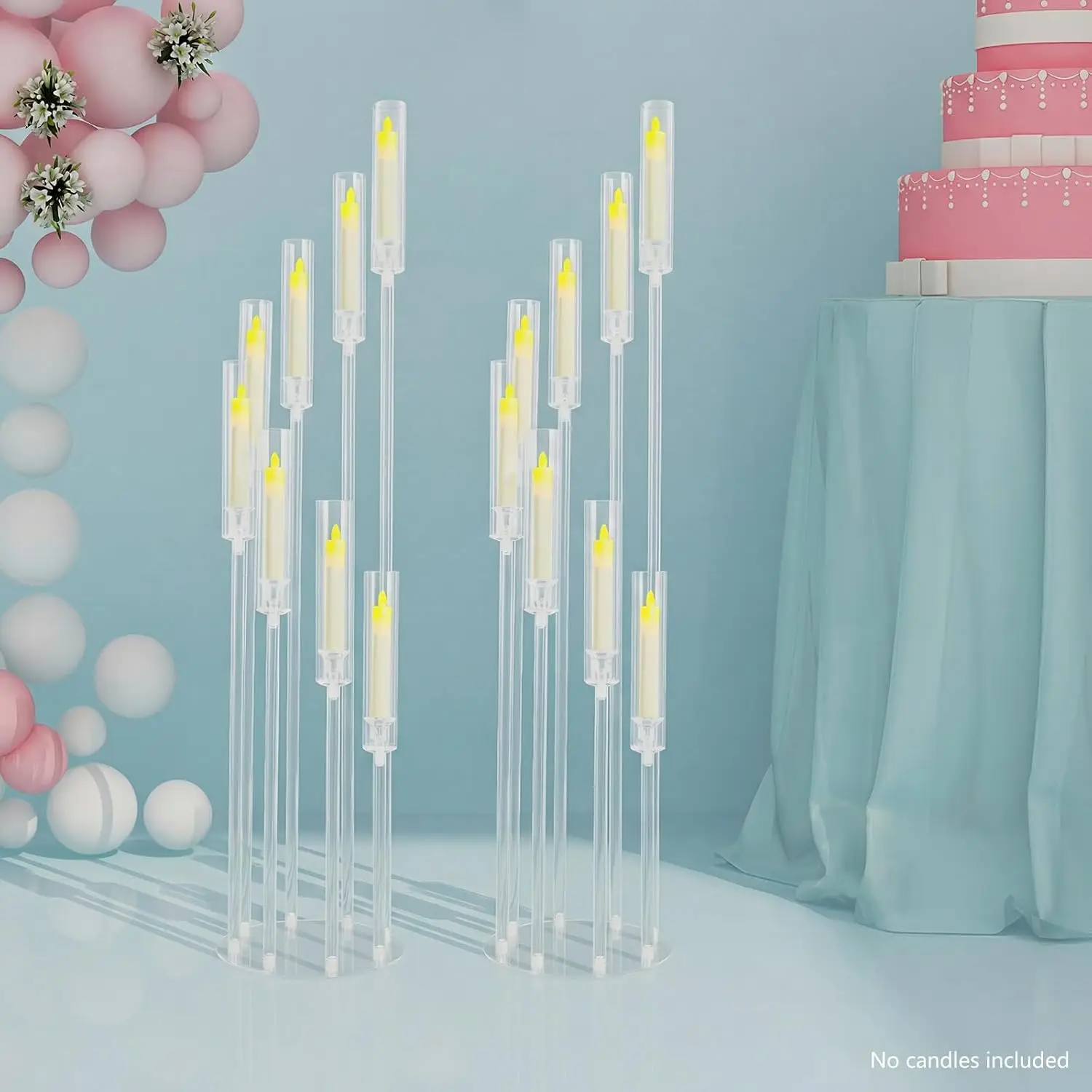 Acrylic Floor Candelabra 8 Arm Candle Holders Set Of Two Tall Clear Wedding Decor