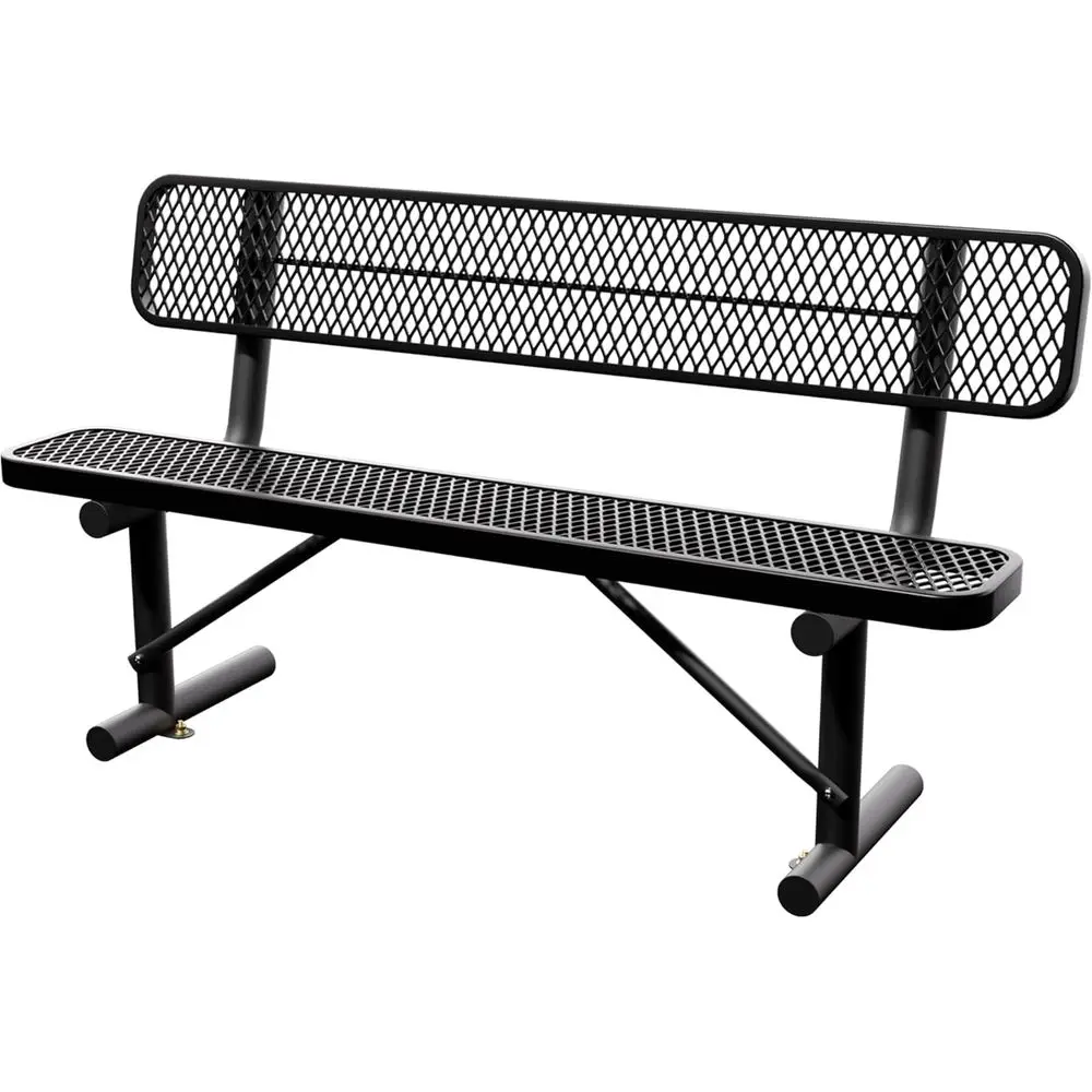 

Heavy-Duty Metal Outdoor Bench with Backrest for Parks, Malls, Patios - Black