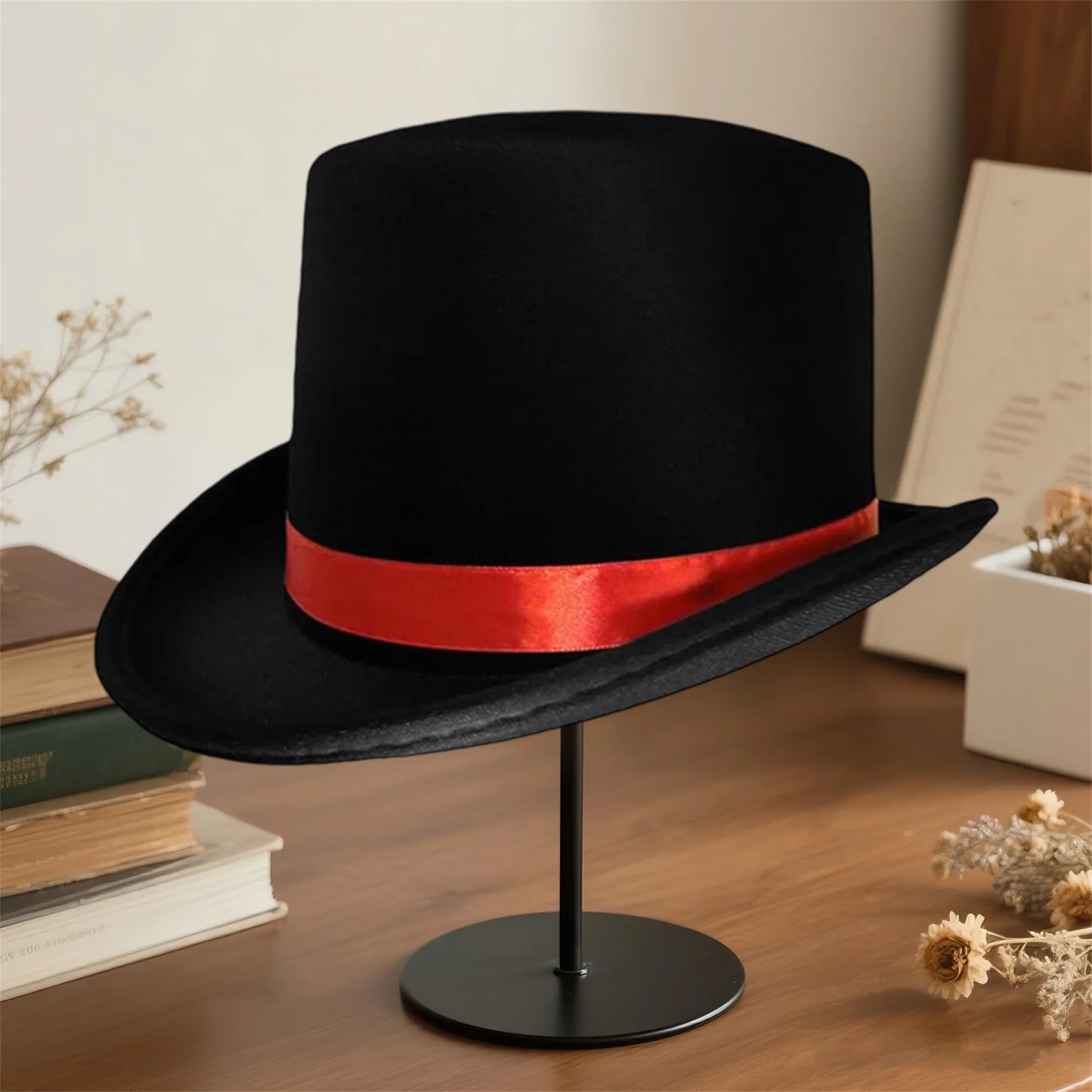 Chapeau haut-de-forme noir pour adultes, chapeau de smoking classique, chapeau de magicien avec bande en Satin pour hommes et femmes, Design élégant