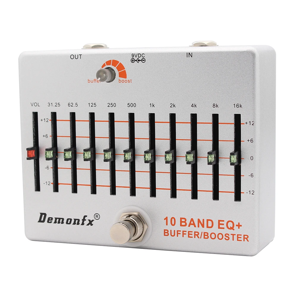 Demonfx 10 Band EQ+ Buffer Boost Guitar Bass Effect Pedal Equalizer Buffer Boost