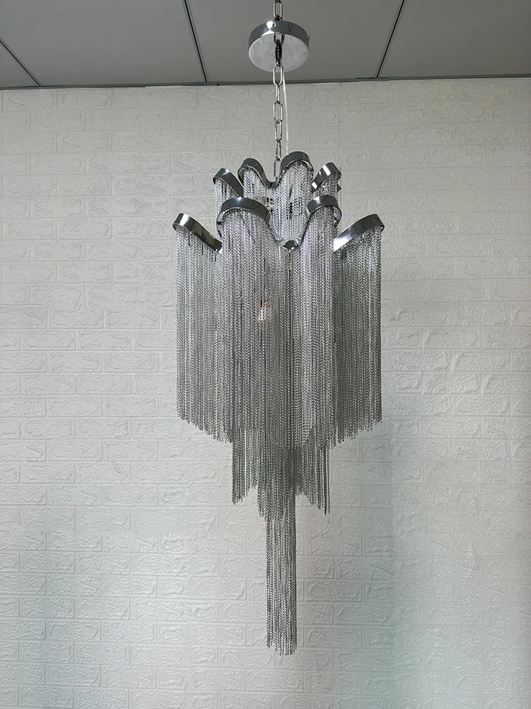 Modern tassel chandelier lighting living room villa dinner party ceiling lamp silver metal fixtures wedding silver chandelier