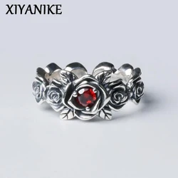 XIYANIKE Men Women Gothic Thai Silver Rose Flower Cuff Finger Rings Unisex Fashion New Jewelry Lovers Gift Party anillos mujer