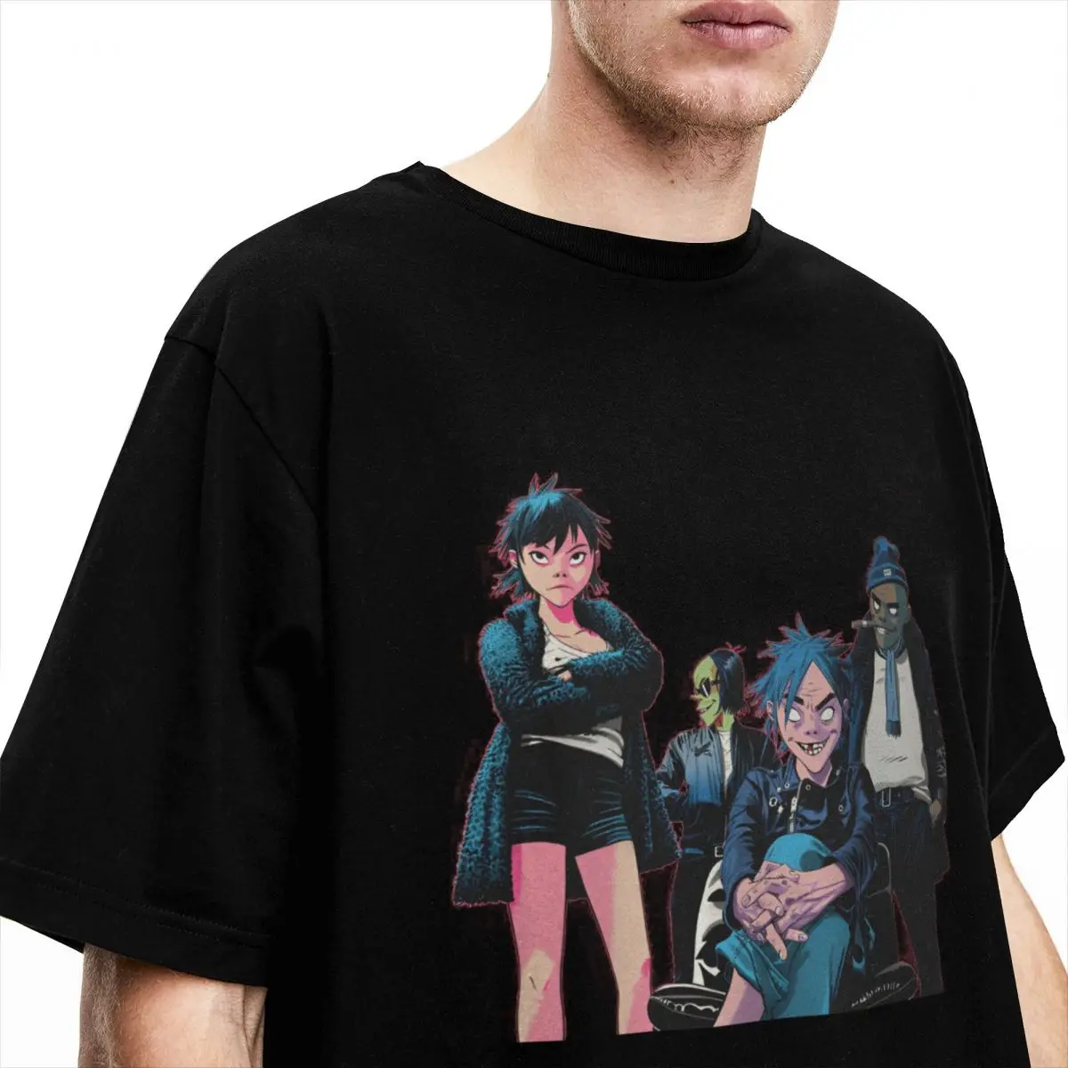 Mens T Shirt Gorillaz Virtual T Shirts Trendy Cool Band Newest Beach Tee Shirt Y2K Funny Design Cotton Clothing Plus Size 5XL