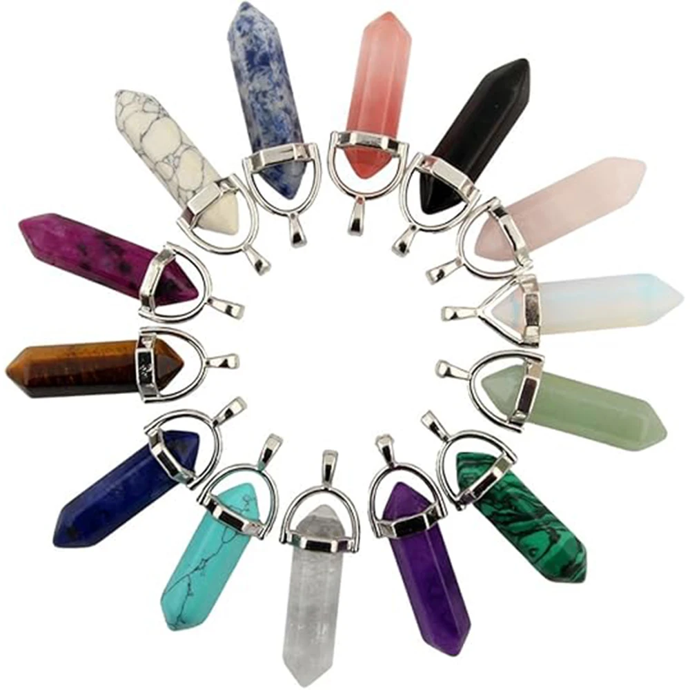 

Mutilcolor 20pcs Bullet Shape Healing Pointed Chakra Pendants sugilite Quartz Crystal Stone Charm Randow Color Necklace Making