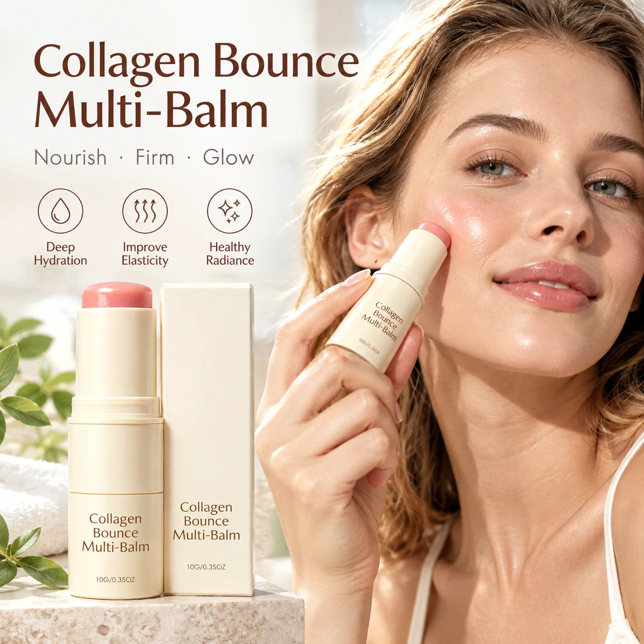 Collagen Wrinkle Bounce Multi Balm Stick For Face Neck Lip&Body Skin,Facial Base Moisturizer,Improve Skin Elasticity & Fine Line