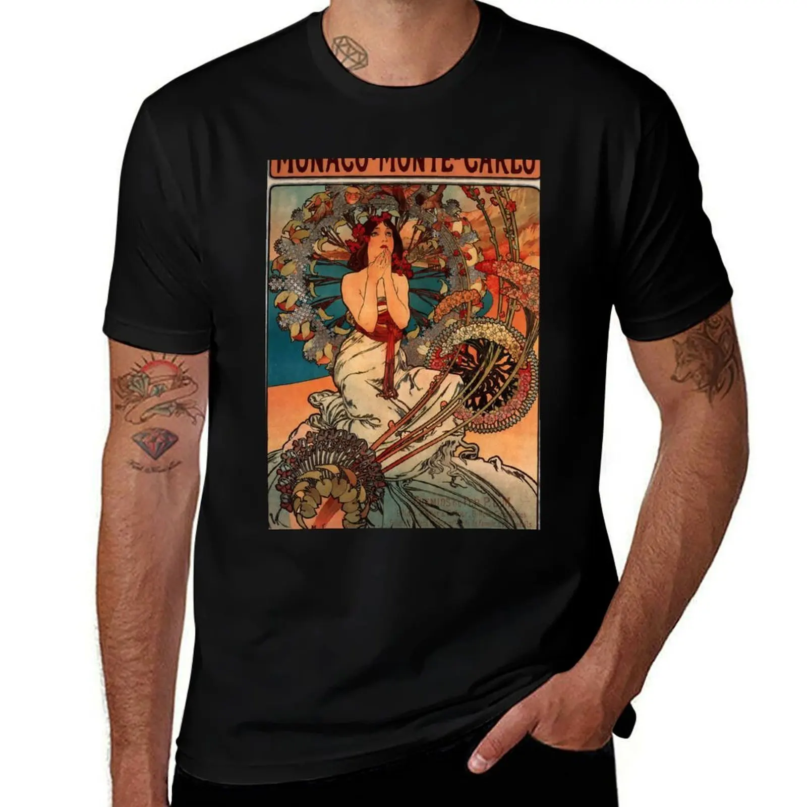 Monaco Monte Carlo.1897,Alphonse Mucha,litography T-Shirt Summer Fashion Casual Tee Shirt